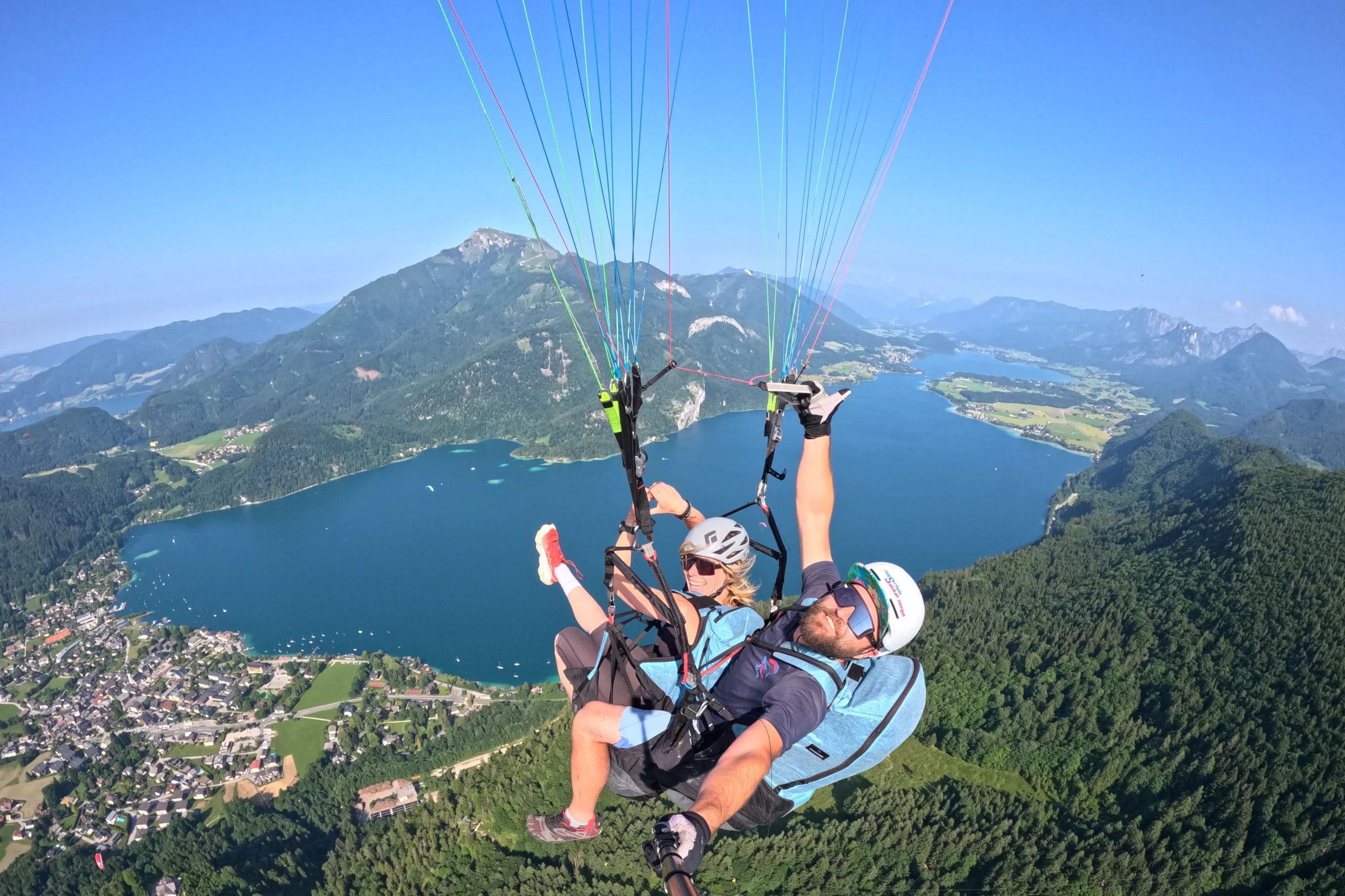 Joyful Tandem Paragliding Flight Above St. Gilgen
